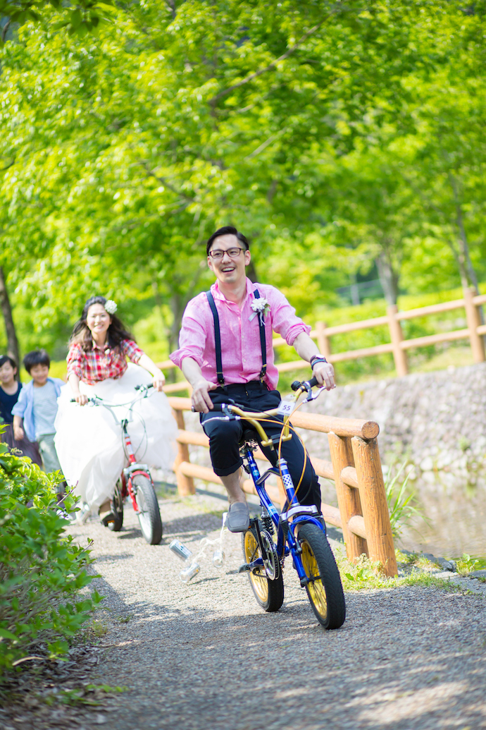 お色直し入場は、My自転車で登場!!